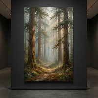 Forest Path Stretched Canvas Wall Art, Misty Woodland Print, Serene Nature Decor