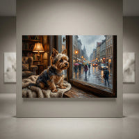 Yorkshire Terrier Stretched Canvas Wall Art, Rainy Window Dog Print, Cozy Living Room Decor