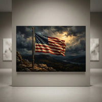 American Flag Mountain Canvas Wall Art, Dramatic Patriotic Landscape Print, Rustic Living Room Decor