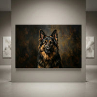 German Shepherd Stretched Canvas Wall Art, Dramatic Dog Portrait Print, Rustic Living Room Decor