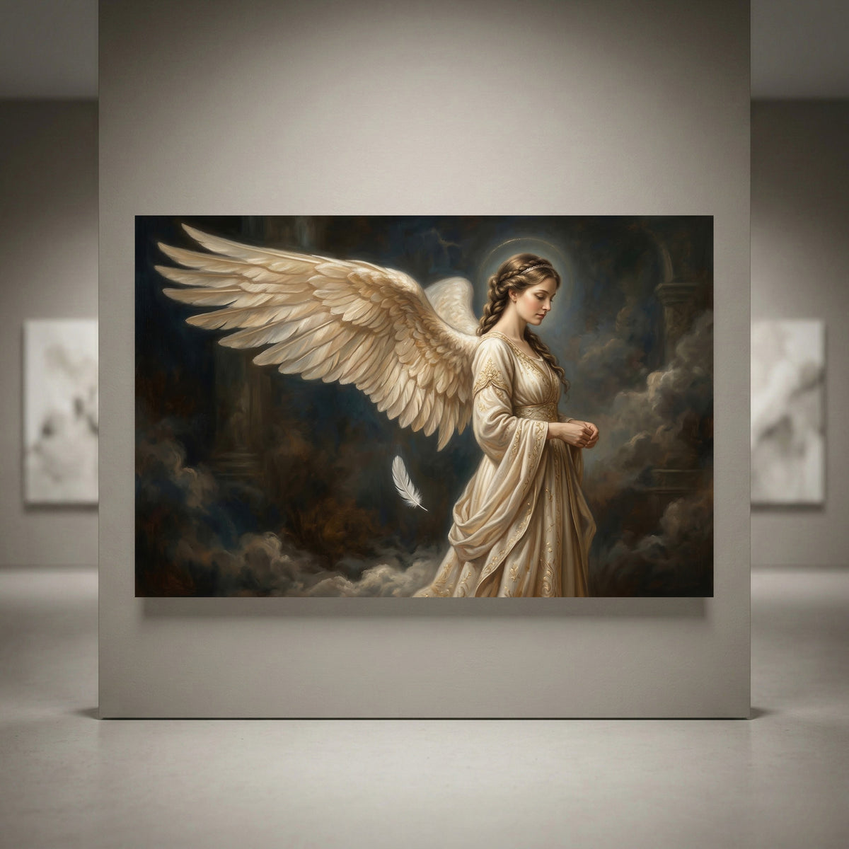 Angel Stretched Canvas Wall Art, Ethereal Winged Woman Print, Elegant Spiritual Room Decor