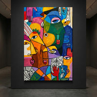 Abstract Faces Canvas Wall Art, Colorful Modern Portrait Print, Gallery Room Decor