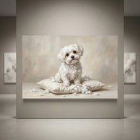 White Maltese Stretched Canvas Wall Art, Soft Dog Portrait Print, Elegant Bedroom Decor