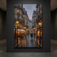 Paris Street Stretched Canvas Wall Art, Rainy City Print, Elegant Urban Decor
