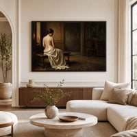 Classical Woman in Draped Gown Oil Painting Style Canvas Print Wall Art Serene - Mockup Display 1