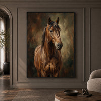 Brown Horse Oil Painting Style Canvas Print Wall Art for Equestrian Decor - Mockup Display 1