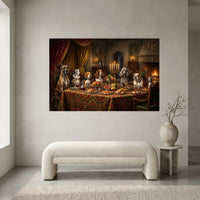 Grand Canine Feast Oil Painting Style Canvas Print Wall Art, Humorous Decor - Mockup Display 1