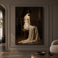 Classical Seated Woman Portrait Oil Painting Style Canvas Print Wall Art - Mockup Display 1