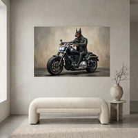 Doberman Biker Dog Oil Painting Style Canvas Print Wall Art, Man Cave Decor - Mockup Display 1
