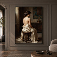 Serene Draped Woman Classical Oil Painting Style Canvas Print Wall Art for Elegance - Mockup Display 1