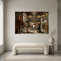 Raccoon Bathroom Stretched Canvas Wall Art, Royal Animal Print, Luxury Powder Room Decor