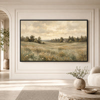 Rustic Field Landscape Oil Painting Style Canvas Print Wall Art for Serene Decor - Mockup Display 1