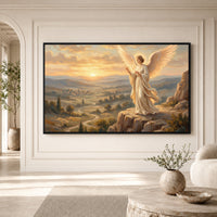Majestic Angel Sunset Oil Painting Style Canvas Print Wall Art for Serene Home Decor - Mockup Display 1