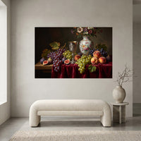 Opulent Still Life Fruit & Flower Oil Painting Style Canvas Print Wall Art Décor - Mockup Display 1