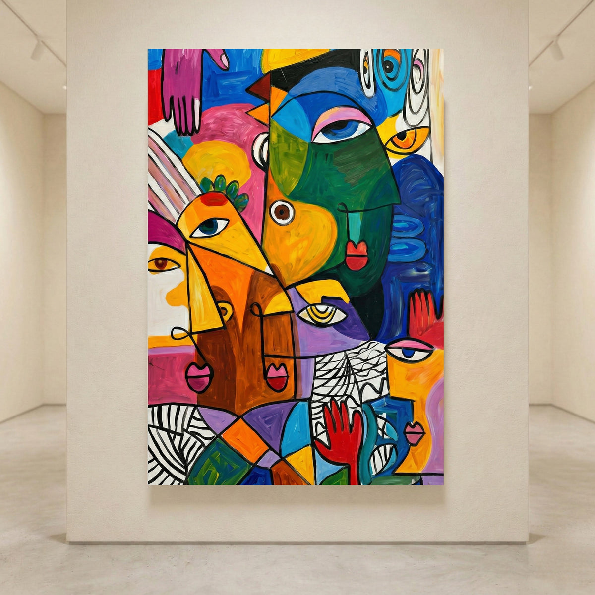 Abstract Faces Canvas Wall Art, Colorful Modern Portrait Print, Gallery Room Decor