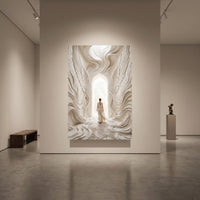 Ethereal Woman in Sculptural Archway Abstract Canvas Print Wall Art, Serene White - Mockup Display 1