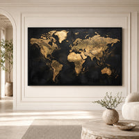 Abstract Golden World Map Textured Canvas Print Wall Art Decor - Mockup Display 1