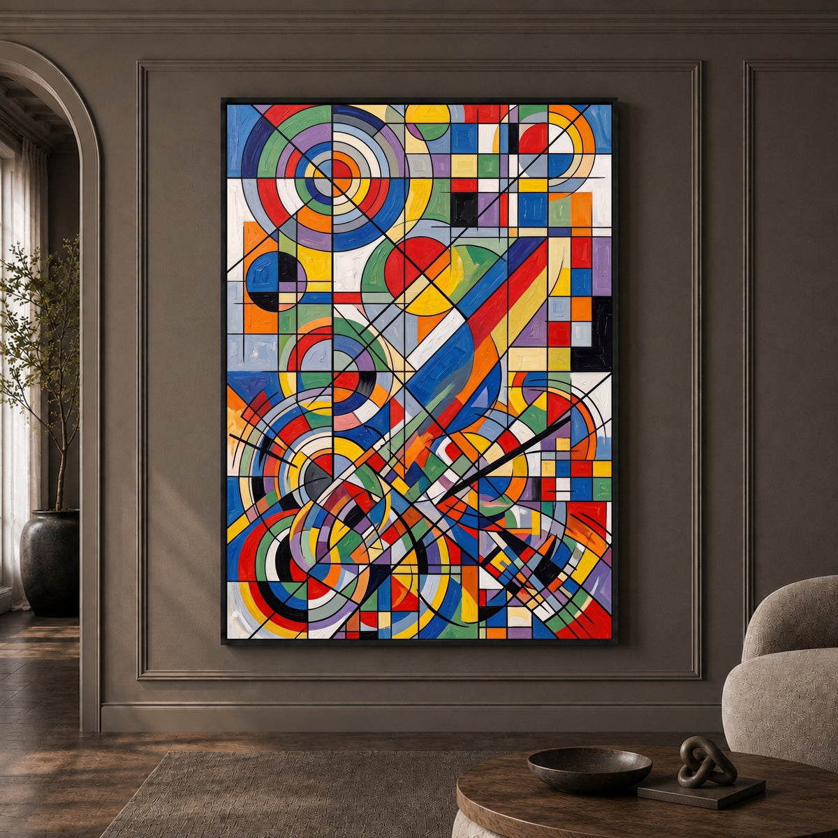 Abstract Geometric Cubist Style Canvas Print Wall Art Modern Dynamic Decor - Mockup Display 1