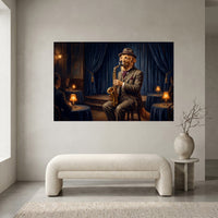 Golden Retriever Saxophone Player Oil Painting Style Canvas Print Wall Art, Jazzy Decor - Mockup Display 1