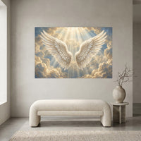 Ethereal Angel Wings Heavenly Clouds Light Rays Canvas Print Wall Art, Divine Decor - Mockup Display 1