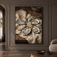 Fresh Oysters with Lemon Oil Painting Style Canvas Print Wall Art for Kitchen - Mockup Display 1