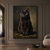 Classic Black Cat Oil Painting Style Canvas Print Wall Art, Elegant Pet Portrait Decor - Mockup Display 1