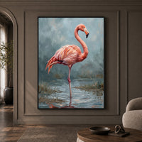 Majestic Flamingo Oil Painting Style Canvas Print Wall Art for Nature Lovers - Mockup Display 1
