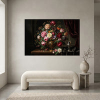 Classical Floral Bouquet Oil Painting Style Canvas Print Wall Art, Elegant Decor - Mockup Display 1