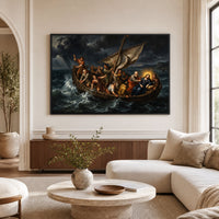 Jesus Calms the Storm Classic Spiritual Canvas Print Wall Art - Dramatic - Mockup Display 1