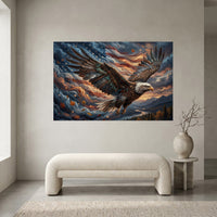Majestic Bald Eagle American Flag Oil Painting Style Canvas Print Wall Art - Mockup Display 1