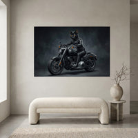 Cool Biker Black Cat Motorcycle Canvas Print Wall Art for Modern Decor - Mockup Display 1