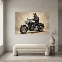 Biker German Shepherd Dog Oil Painting Style Canvas Print Wall Art Decor - Mockup Display 1