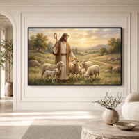 Jesus the Good Shepherd Oil Painting Style Canvas Print Wall Art for Devotion - Mockup Display 1