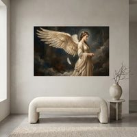 Angel Stretched Canvas Wall Art, Ethereal Winged Woman Print, Elegant Spiritual Room Decor