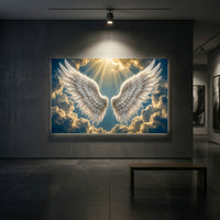 Ethereal Angel Wings in Golden Sky Canvas Print Wall Art for Serene Decor - Mockup Display 1