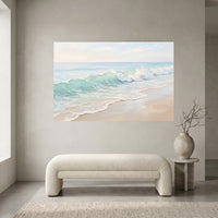 Serene Ocean Wave Impasto Style Canvas Print Wall Art, Coastal Home Decor Accent - Mockup Display 1