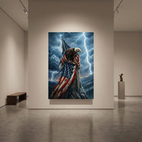 Resilient Eagle American Flag Thunderstorm Canvas Print Wall Art - Bold Statement Piece - Mockup Display 1