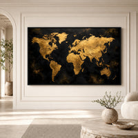 Textured Golden World Map Modern Abstract Canvas Print Wall Art, Elegant Decor - Mockup Display 1