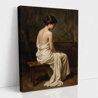 Contemplative Woman Draped Classical Oil Painting Style Canvas Print Wall Art for Serene Decor - Mockup Display 1