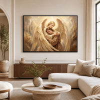 Serene Angelic Embrace Oil Painting Style Canvas Print Wall Art for Peace - Mockup Display 1