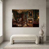 Regal Dogs in Opulent Study Oil Painting Style Canvas Print for Home Decor - Mockup Display 1
