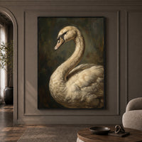 Graceful White Swan Oil Painting Style Canvas Print Wall Art, Elegant Wildlife Decor - Mockup Display 1