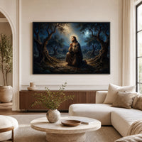 Jesus in Gethsemane Oil Painting Style Canvas Print Wall Art, Spiritual Decor - Mockup Display 1