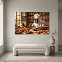 Charming French Bulldog Baker Oil Painting Style Canvas Print Wall Art, Kitchen Decor - Mockup Display 1