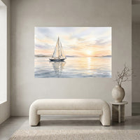 Serene Sailboat Sunset Watercolor Style Canvas Print Wall Art Coastal Decor - Mockup Display 1
