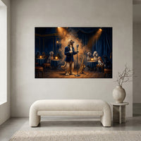 Dapper Dog Jazz Singer Oil Painting Style Canvas Print Wall Art, Elegant Decor - Mockup Display 1
