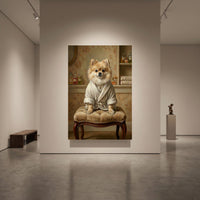 Pomeranian Dog in Robe Oil Painting Style Canvas Print Wall Art for Elegant Decor - Mockup Display 1