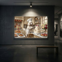 Charming Poodle Chef Baking Oil Painting Style Canvas Print Wall Art, Kitchen Decor - Mockup Display 1