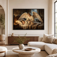 Classical Guardian Angel Child Oil Painting Style Canvas Print Wall Art, Divine Serenity - Mockup Display 1