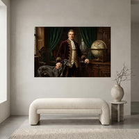 Elegant Gentleman with Greyhound Oil Painting Style Canvas Print Wall Art, Classic Decor - Mockup Display 1